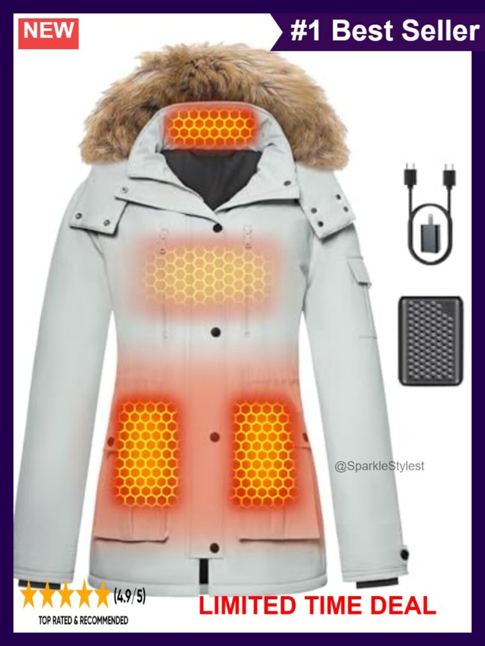 Graphene Heated Jacket Large Capacity Battery Pack Waterproof Windproof Women